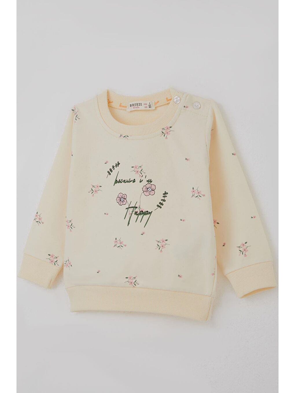 Ekru Kız Bebek Eşofman Takımı Pembe Çiçek Desenli Krem (6 Ay-2 Yaş)-5