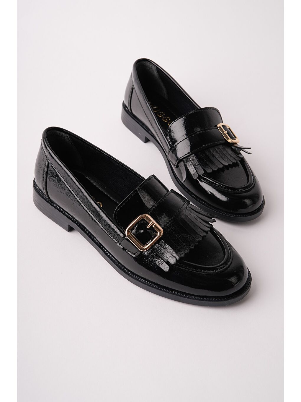 Siyah TASSEL Gold Tokalı Püsküllü Kadın Günlük Loafer Ayakkabı