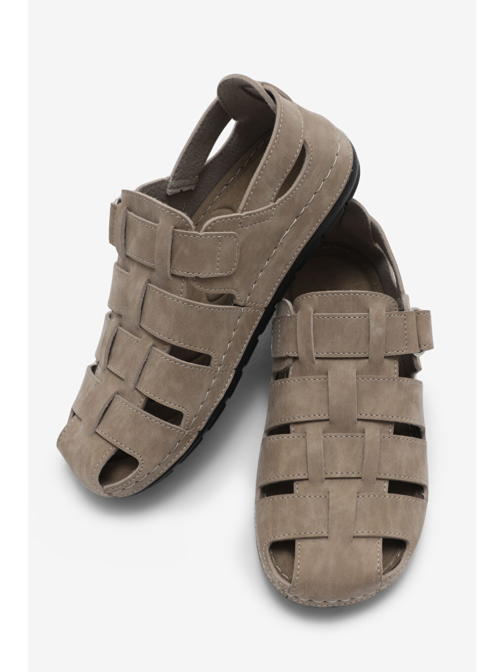 Erkek Bej Rahat Kalıp Poli Taban Kapalı Sandalet-3