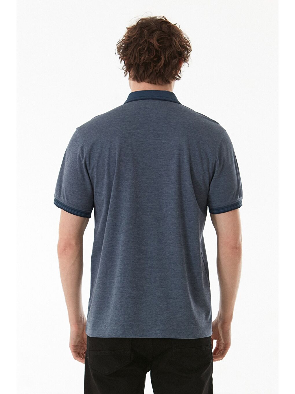 Mavi Cepli Düğmeli Polo Yaka Tişört-4