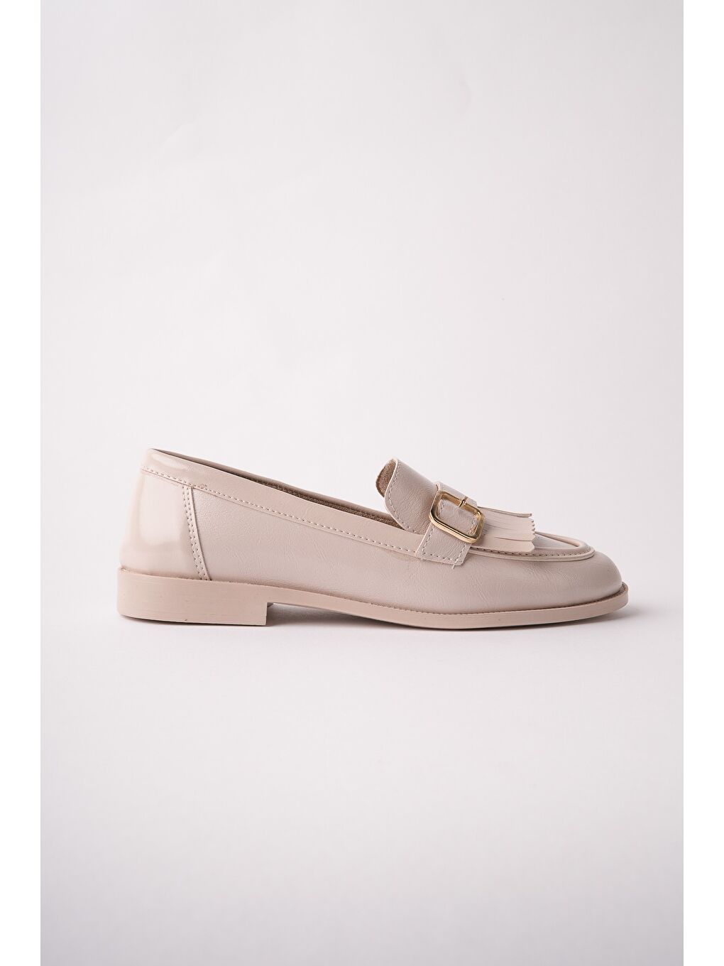 Bej TASSEL Gold Tokalı Püsküllü Kadın Günlük Loafer Ayakkabı-2