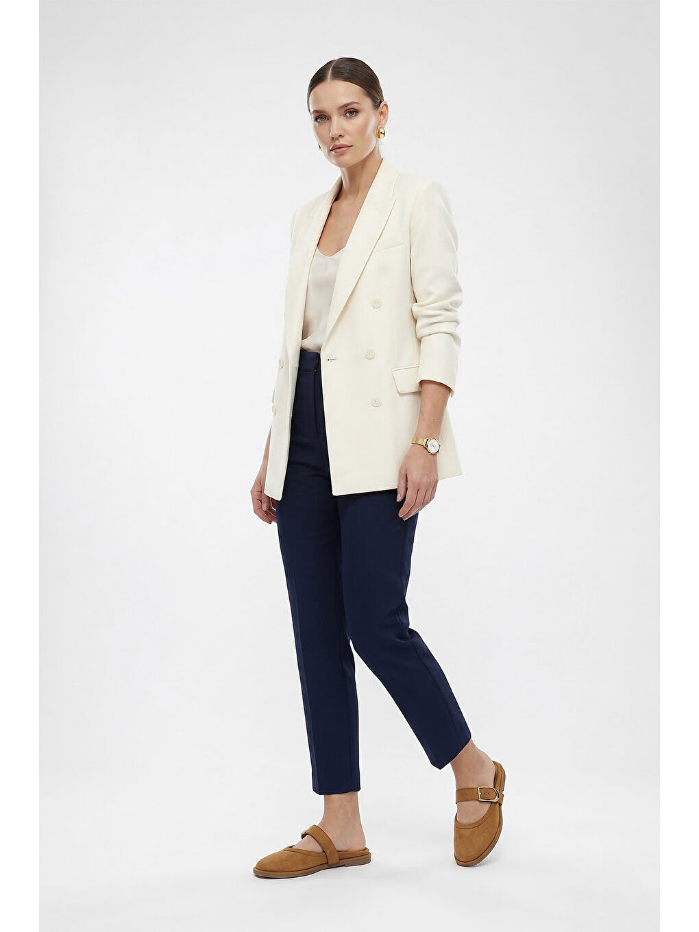 Kahverengi Kadın KAHVERENGİ-TABA Burunu Kapalı Tokalı Terlik-2