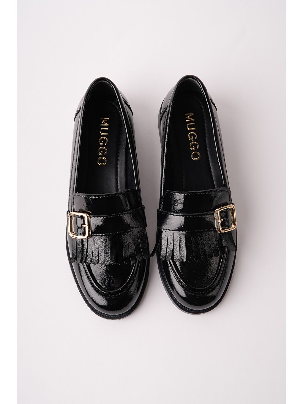 Siyah TASSEL Gold Tokalı Püsküllü Kadın Günlük Loafer Ayakkabı-2