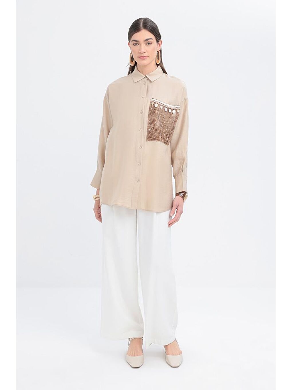 Bej-File Garnili Gömlek-2