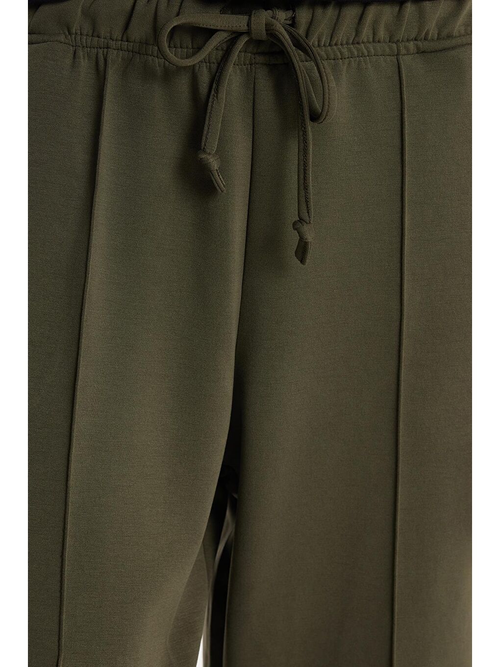 Kadın Modal Kumaş Slim Fit Dar Kesim Beli Lastikli Bağcıklı Haki Pantolon-2