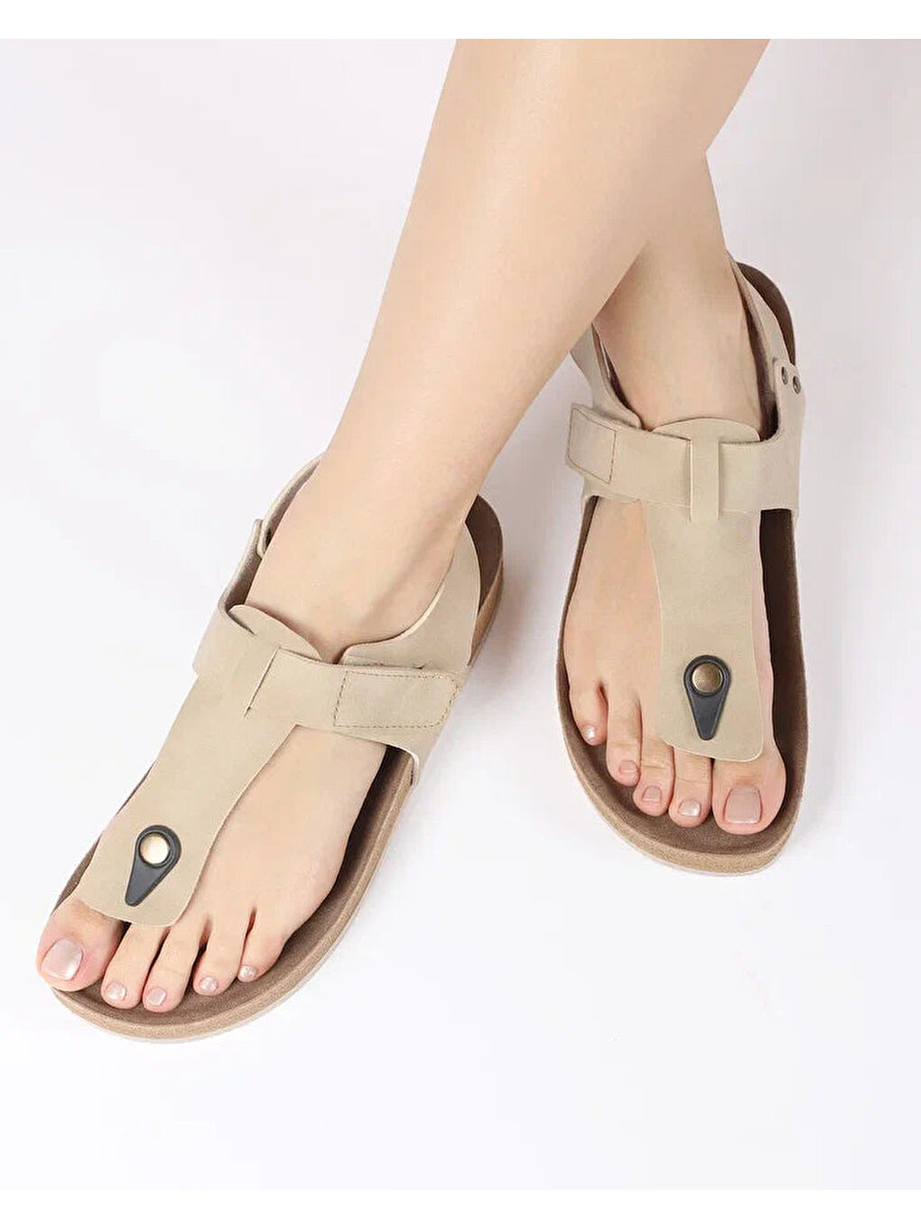 Bej Kadın Yazlık Cırtlı Sandalet - SOLEA-2