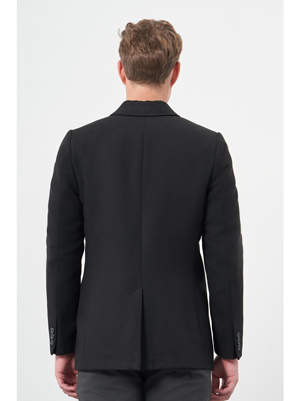 Siyah Kruvaze Kaşe Kılıç Yaka Düz Yırtmaçsız Tam Astar Slim Fit Classic Kaban 1008245152-4