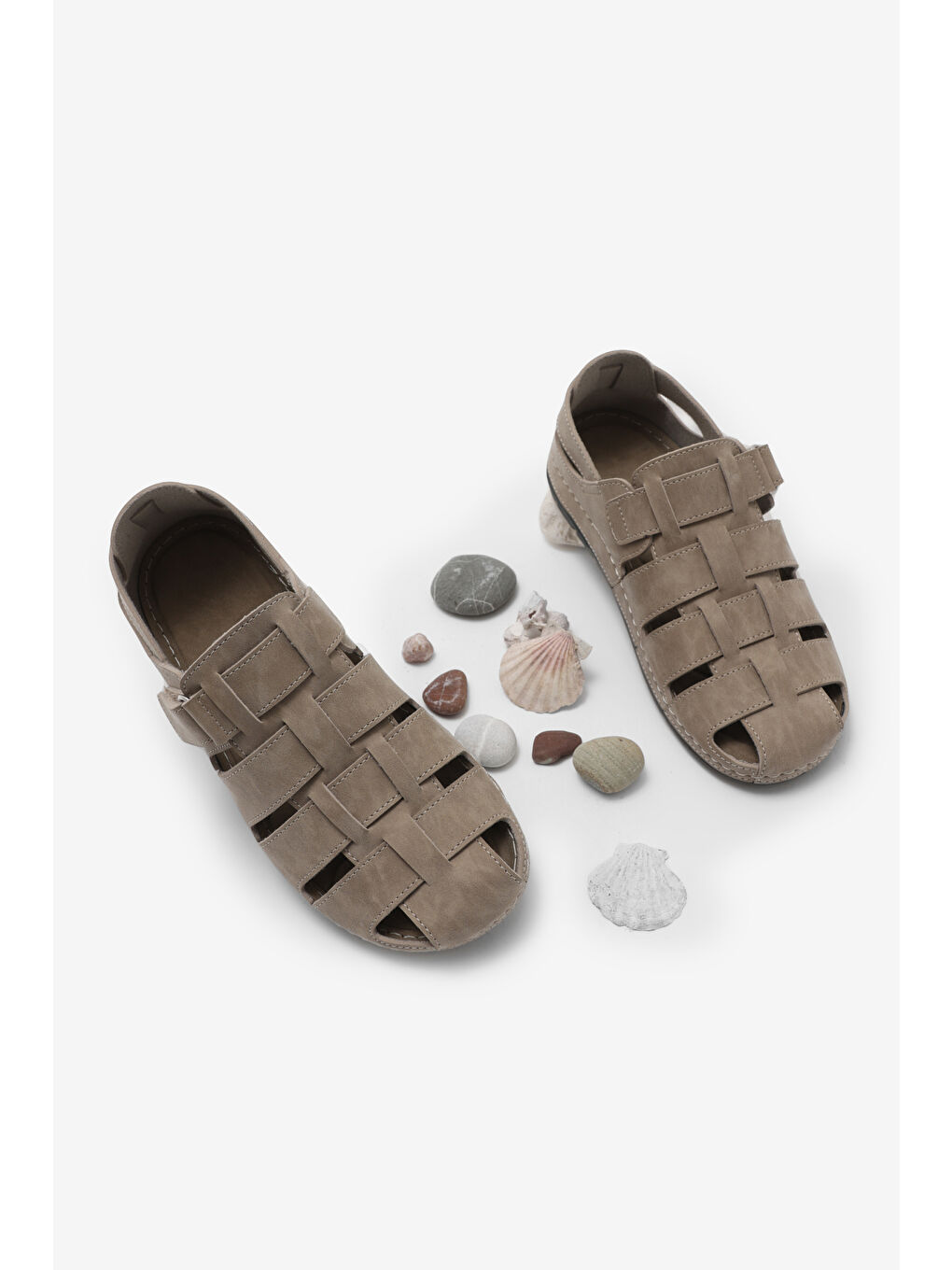 Erkek Bej Rahat Kalıp Poli Taban Kapalı Sandalet-5