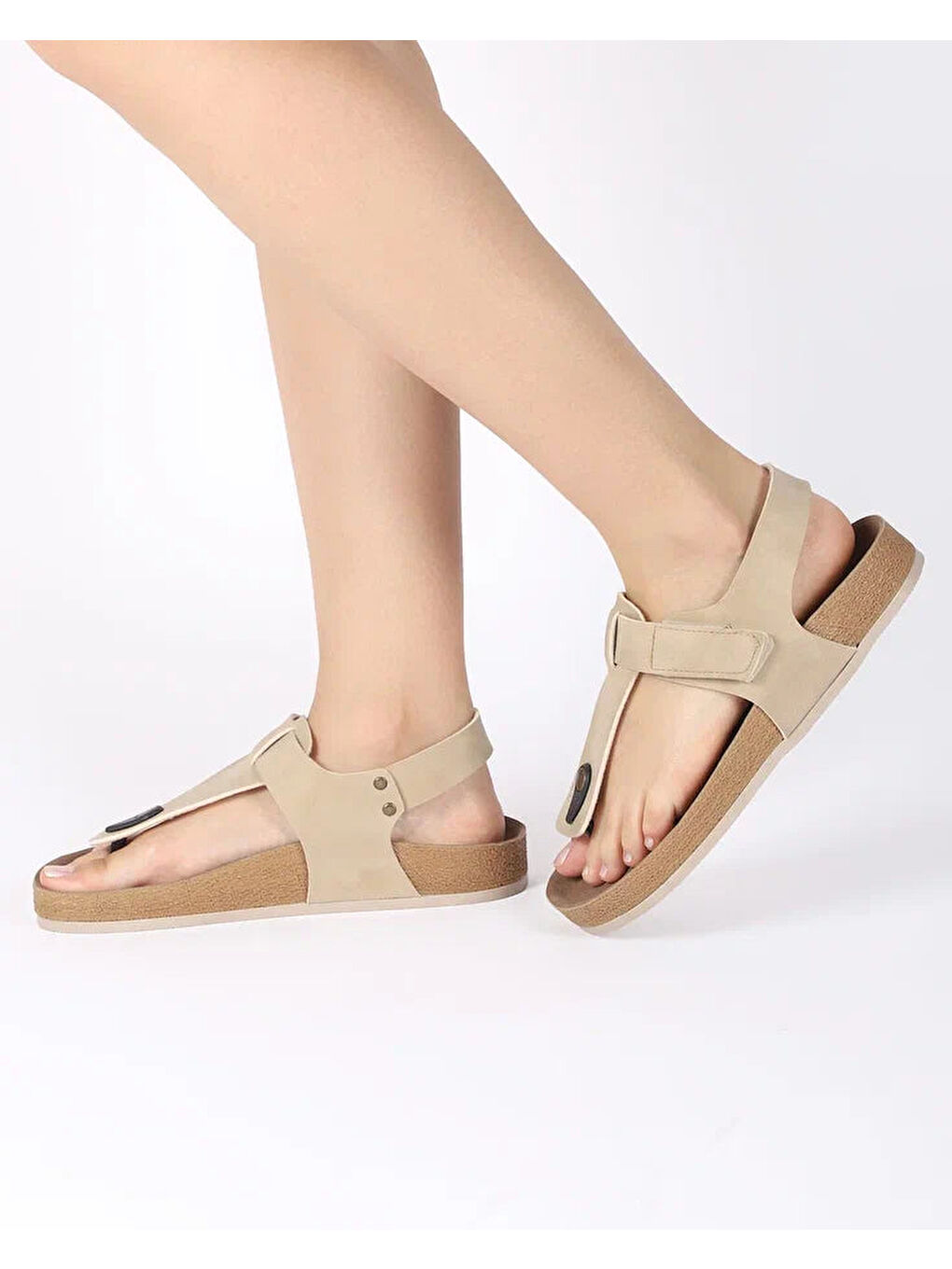 Bej Kadın Yazlık Cırtlı Sandalet - SOLEA-3