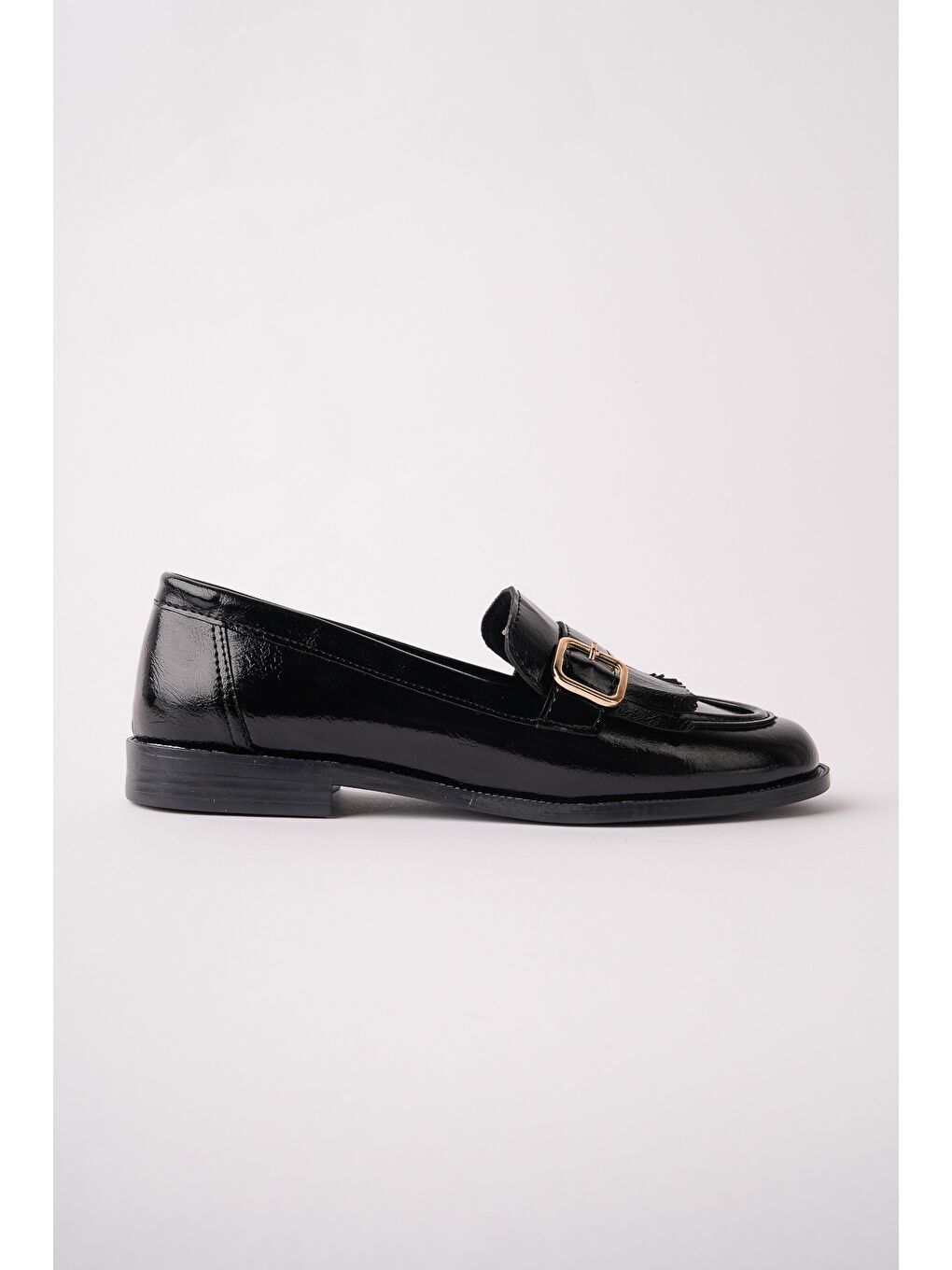 Siyah TASSEL Gold Tokalı Püsküllü Kadın Günlük Loafer Ayakkabı-4