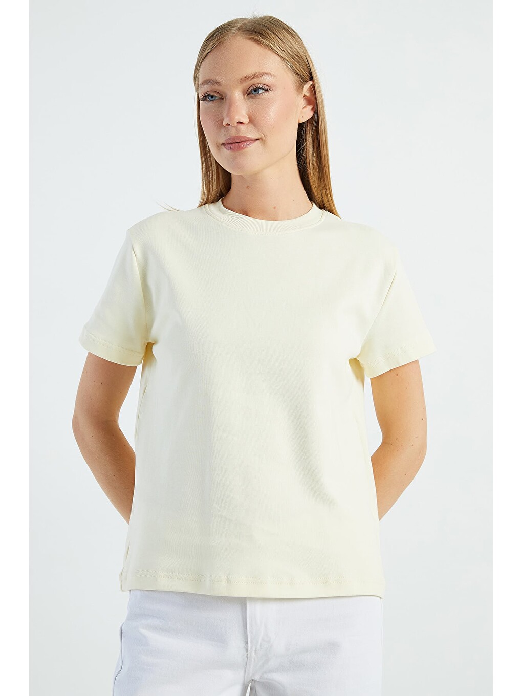 Sarı Basic Bisiklet Yaka Salaş Tişört-1