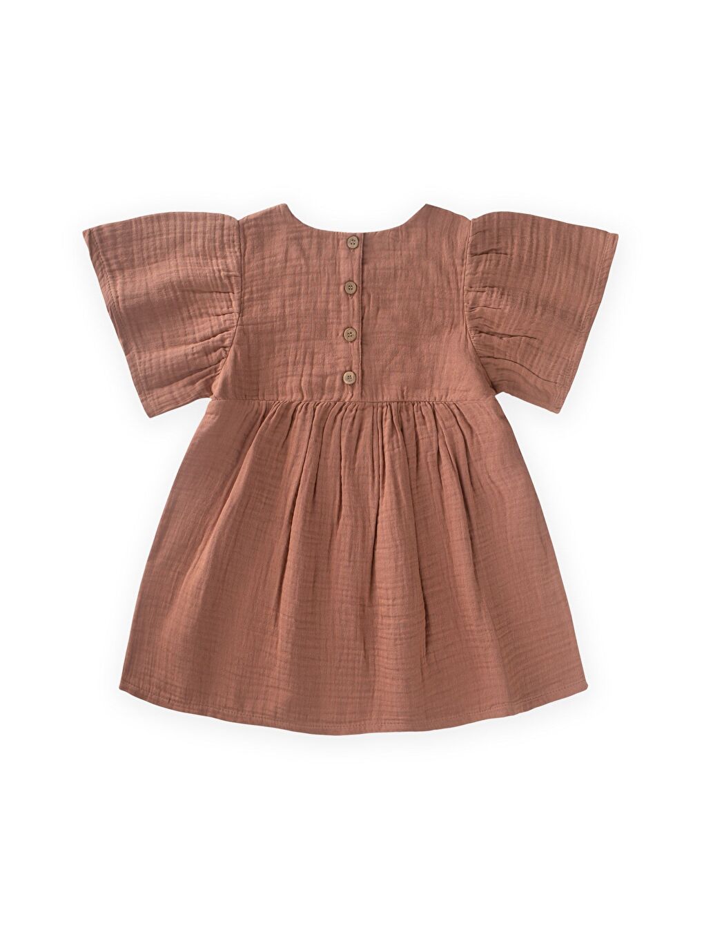 Kahverengi Çiçek Nakışlı Kelebek Kol Elbise 2-8 Yaş Açık Kahve-1