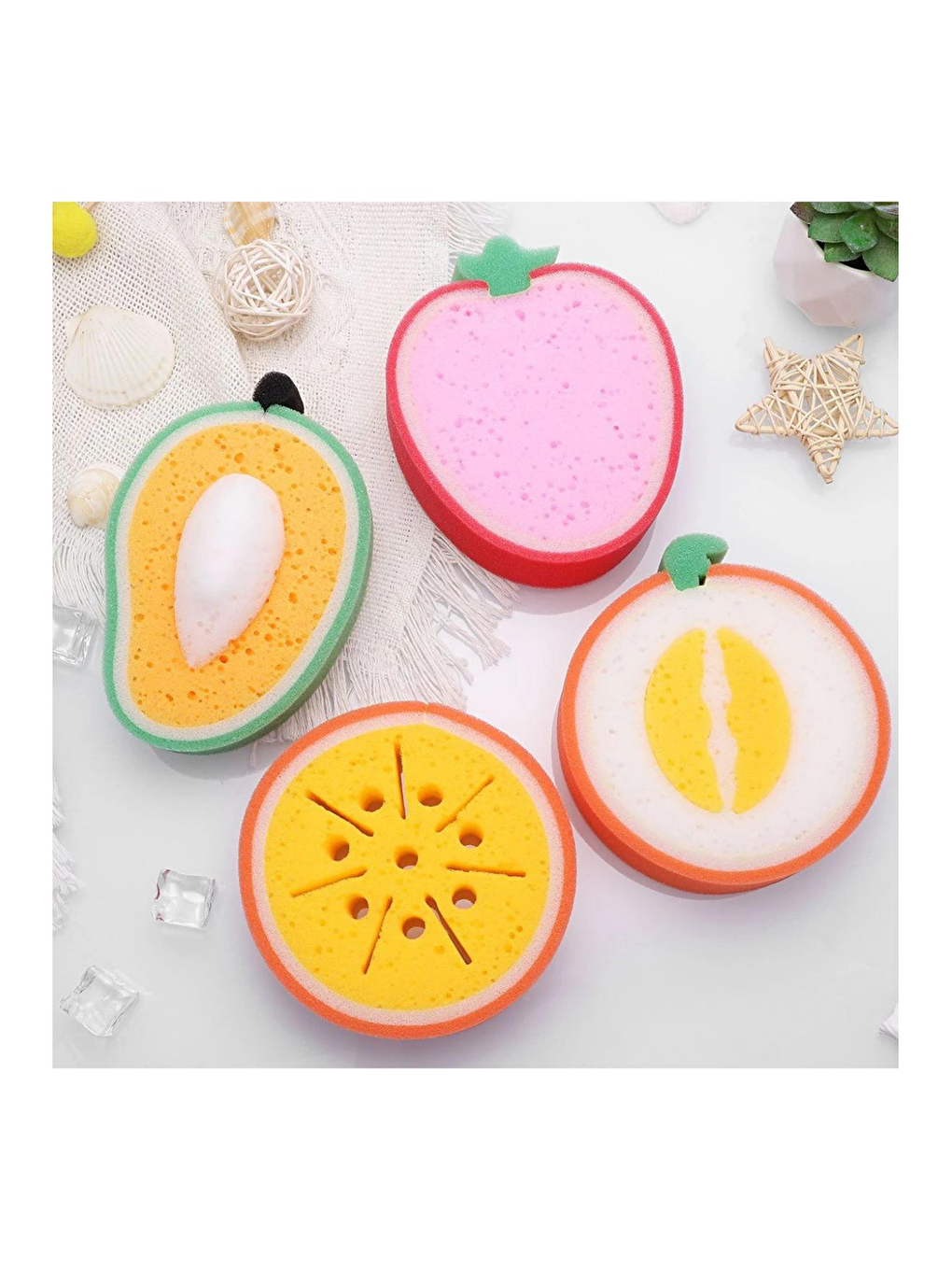 4 Adet Sevimli Meyve Şeklinde Banyo Süngeri-2