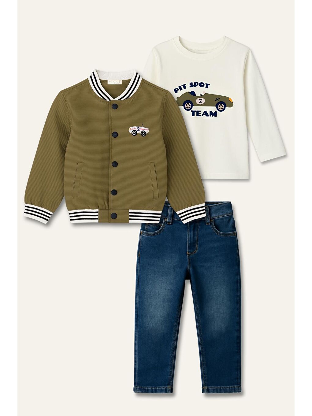 Erkek Çocuk Montlu Üçlü Takım - Haki-1