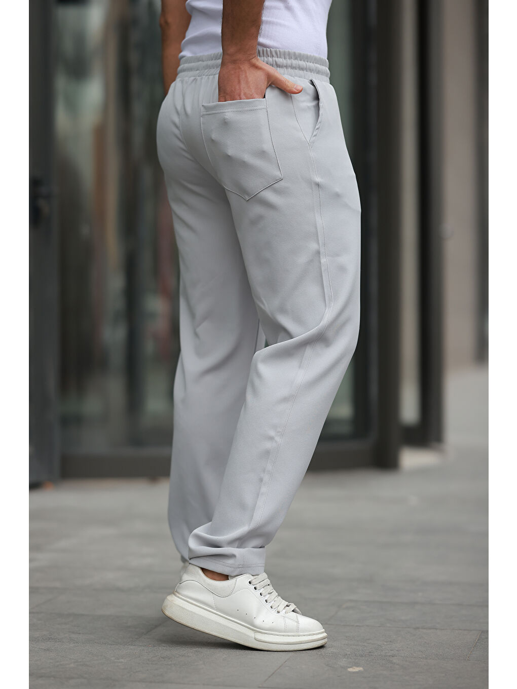 Gri Trend Beli Lastikli Bol Paça Baggy Erkek Pantolon-2