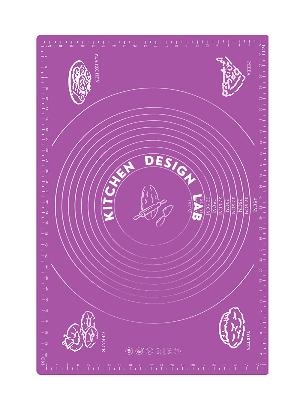 Mor Silikon Ölçülü  Hamur Açma Matı 45x65 cm ve Çelik Un Eleği-1