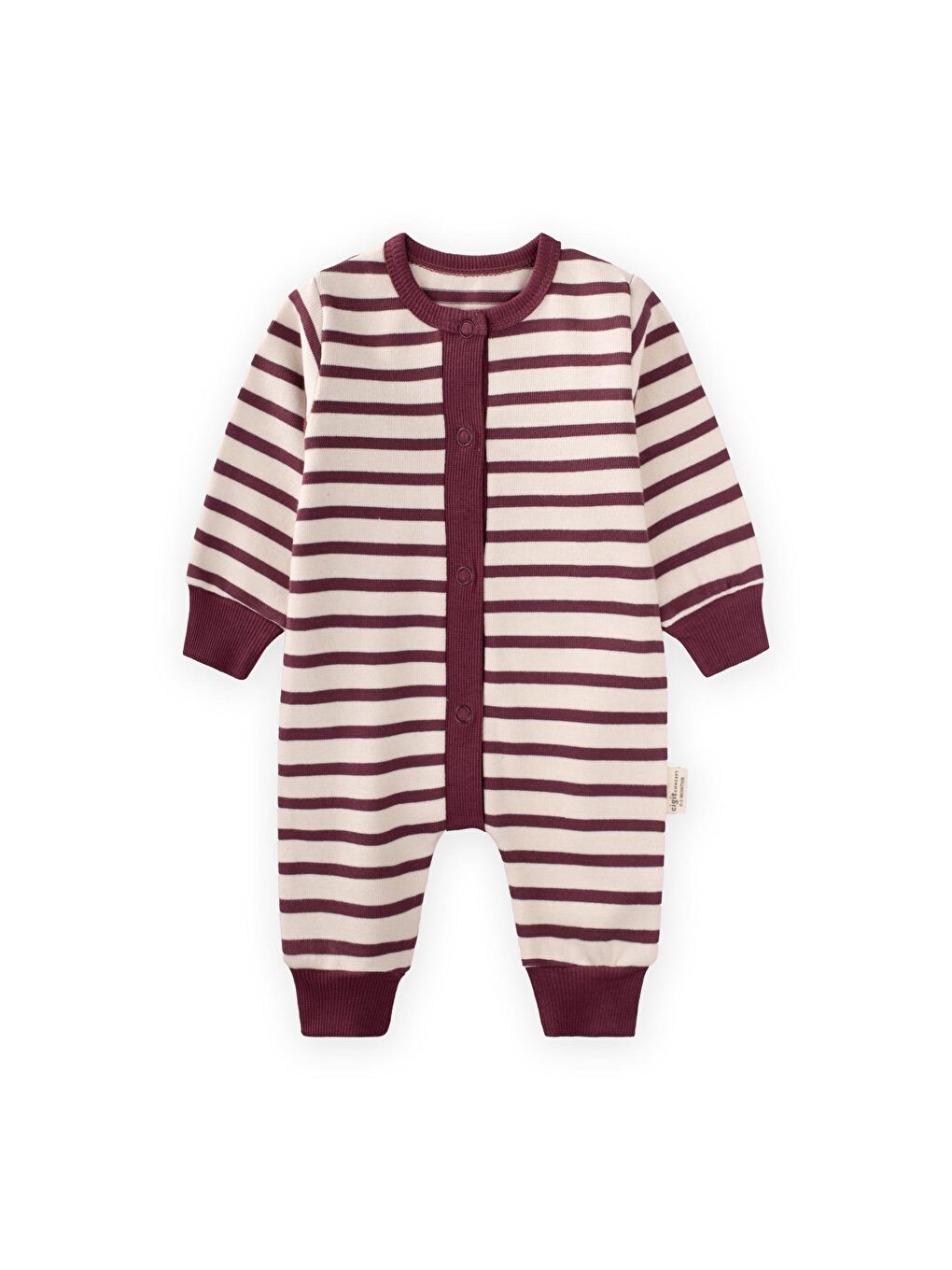 Çizgili Triko Tulum 0-3 Yaş Mürdüm