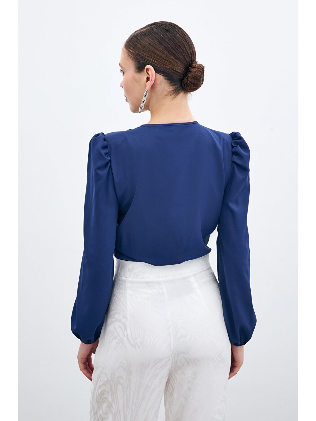 Kruvaze Vatkalı Bodysuit - Lacivert-3