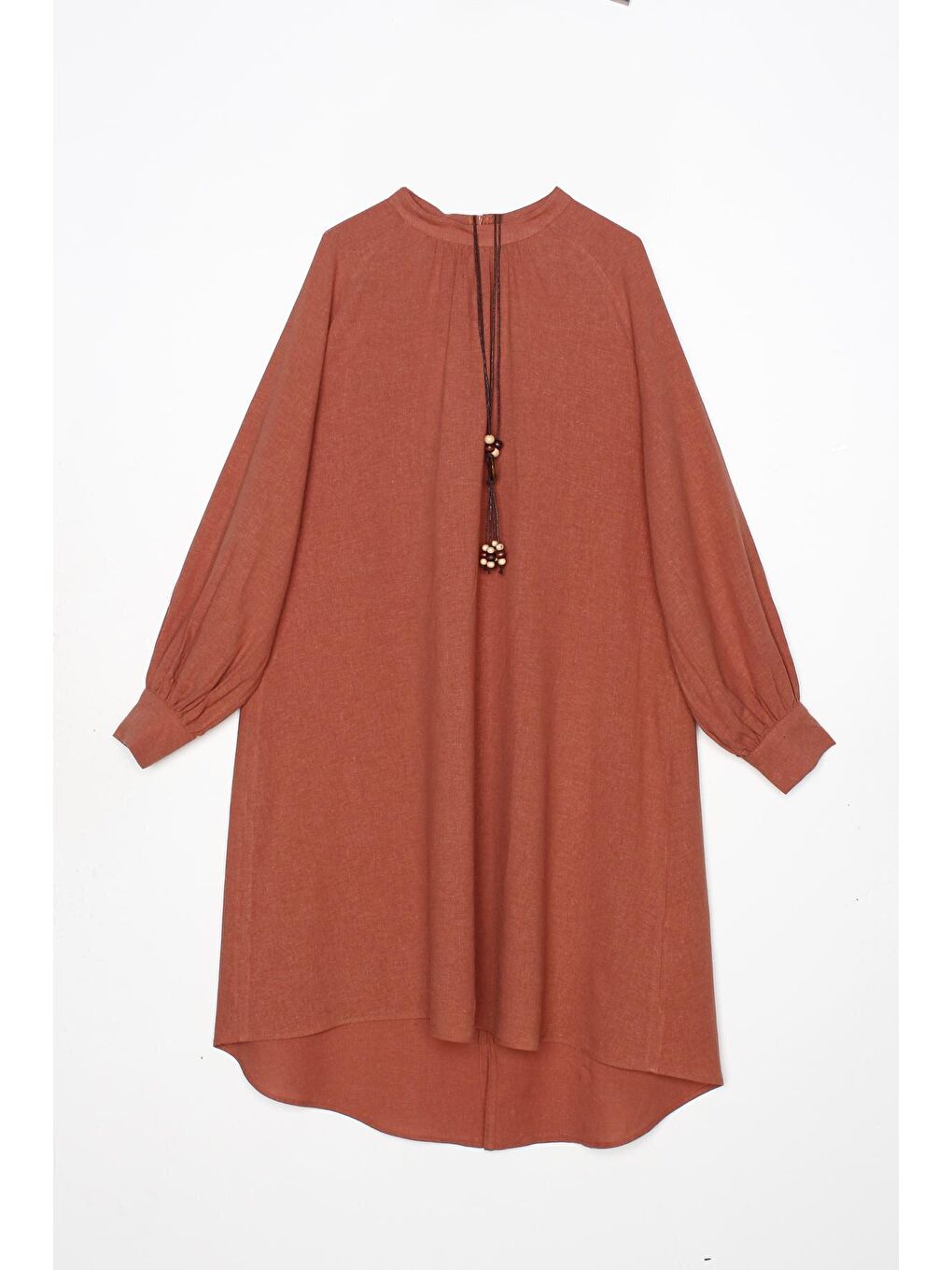 Pembe Gül Hakim Yaka Kolyeli Viskon Keten Gömlek-4