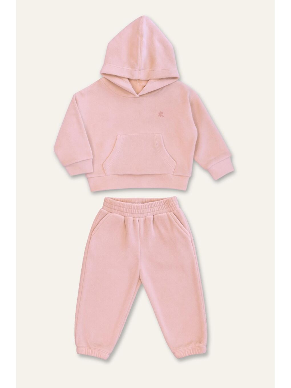 Unisex Çocuk Kapüşonlu Kanguru Cepli Polar İkili Takım - Pembe