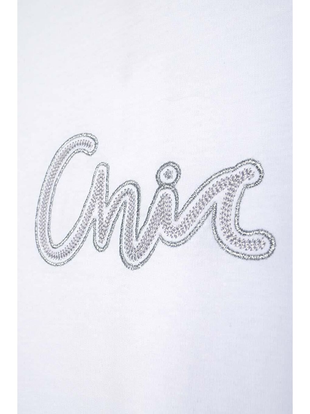 Beyaz-Pamuklu Yandan Yırtmaçlı Nakışlı Sweat Tunik-4