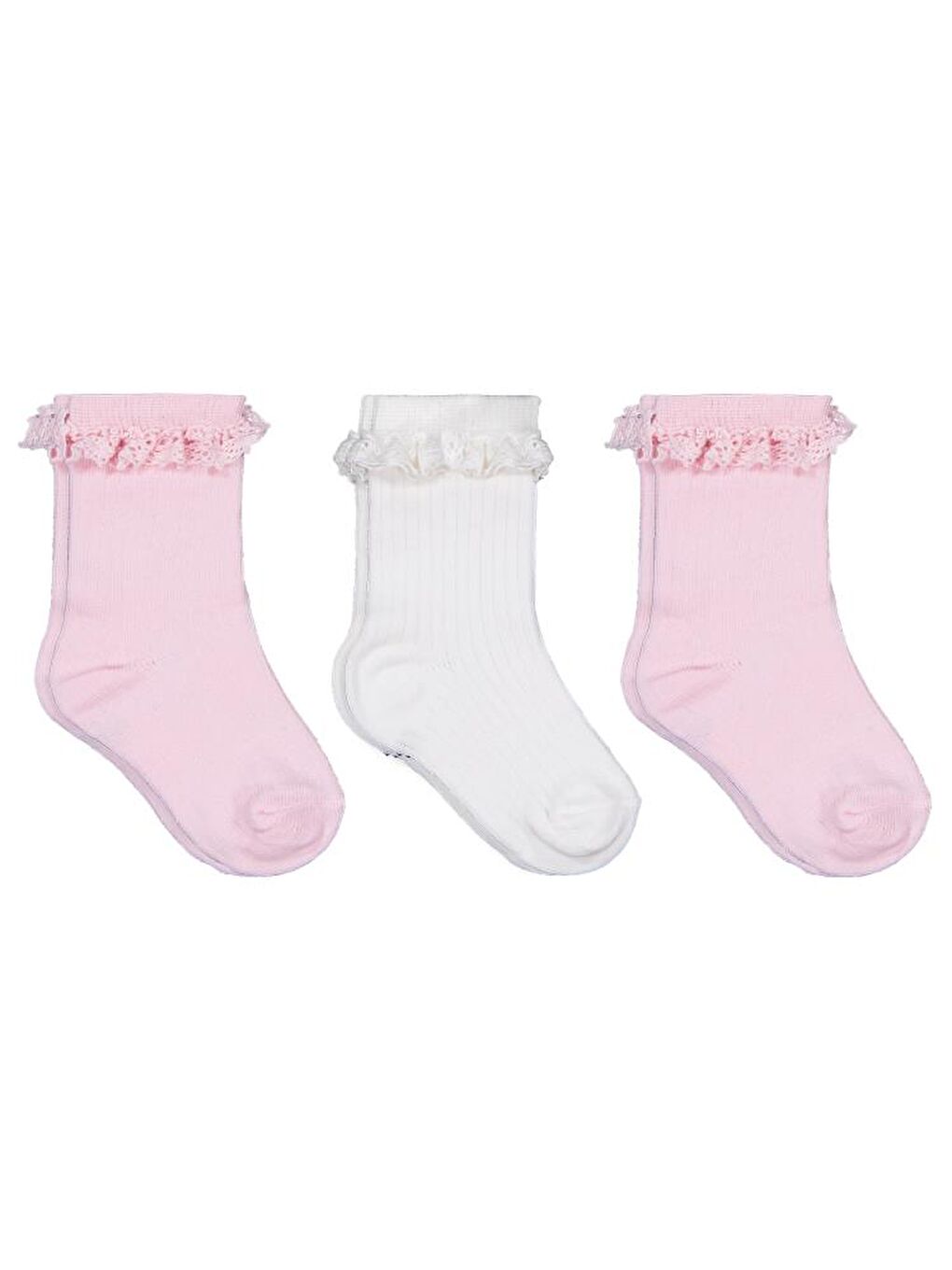 Beyaz Baby Fırfır Aksesuar 3'lü 6-18 Ay Bebek Kız Çorap Set - Standart 12 Ay