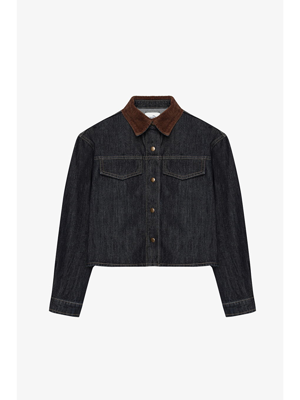 Fitilli Kadife Yaka Detaylı Jean Ceket Lacivert-1