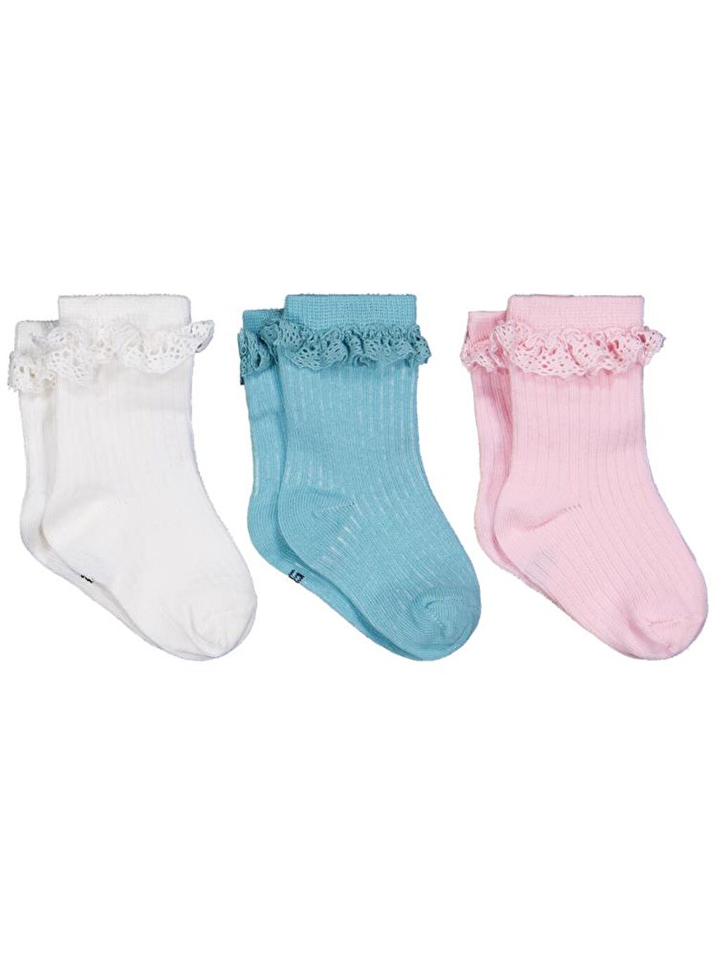 Beyaz Baby Fırfır Aksesuar 3'lü 6-18 Ay Bebek Kız Çorap Set - Standart 12 Ay-1