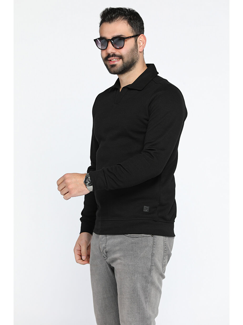 Mishar İtalia Siyah Polo Yaka Erkek Sweatshirt