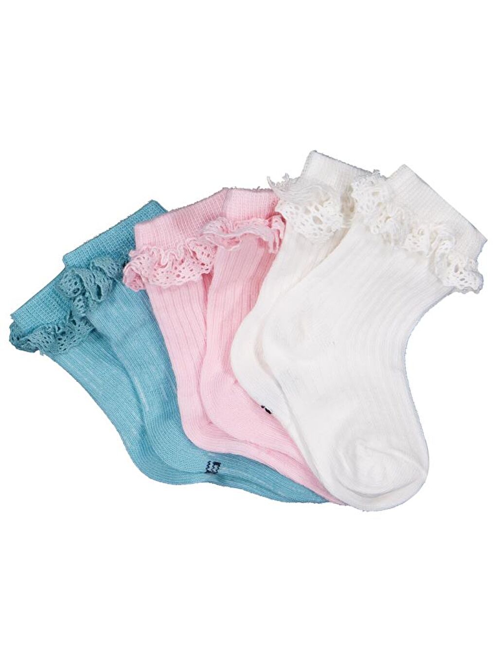 Beyaz Baby Fırfır Aksesuar 3'lü 6-18 Ay Bebek Kız Çorap Set - Standart 12 Ay-3