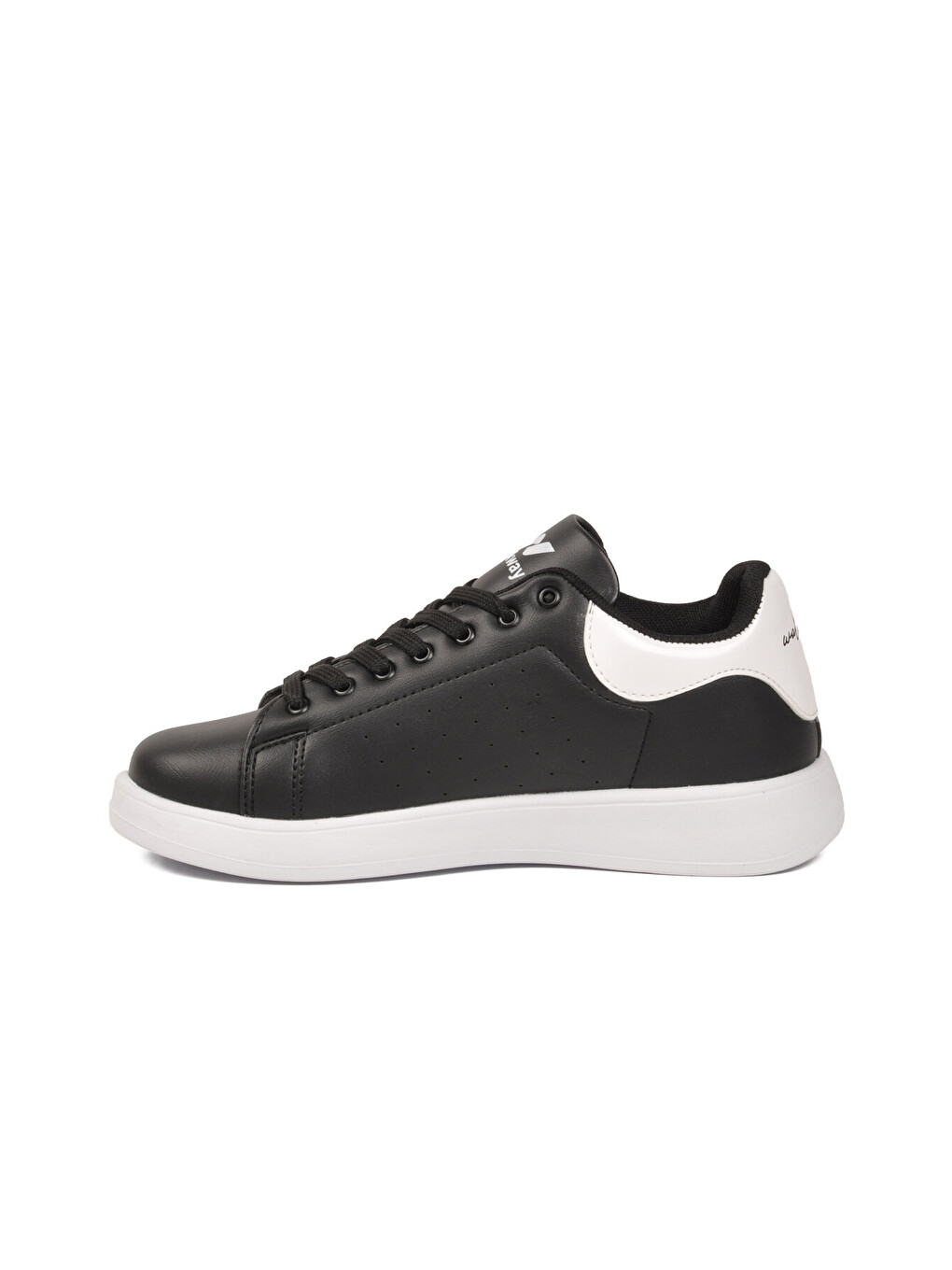 Siyah Beyaz Bağcıklı Hafif Unisex Cilt Spor Ayakkabı Costa G-3