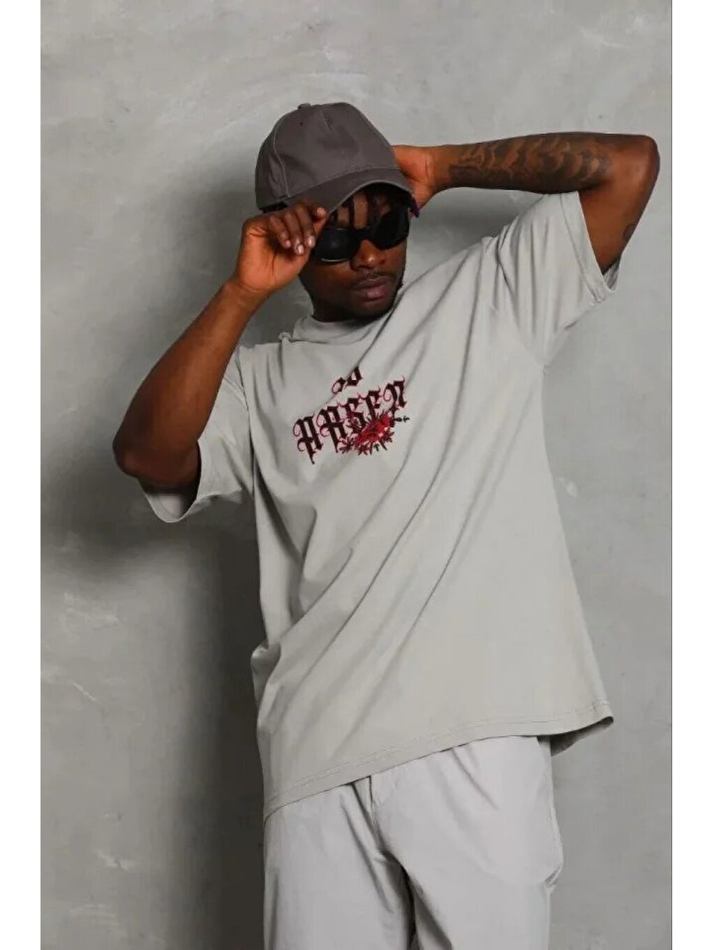 Gri Erkek Baskılı Tişört-1