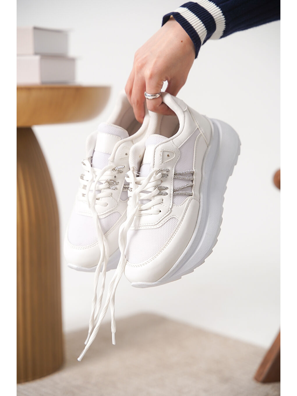 Beyaz D2404 Günlük Ortopedik Kadın Sneaker Spor Ayakkabı-3