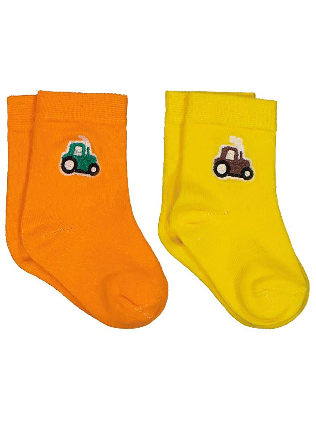 Baby Traktör Aksesuar Nakışlı 2'li 6-18 Ay Bebek Erkek Çorap Set - Sarı 12 Ay