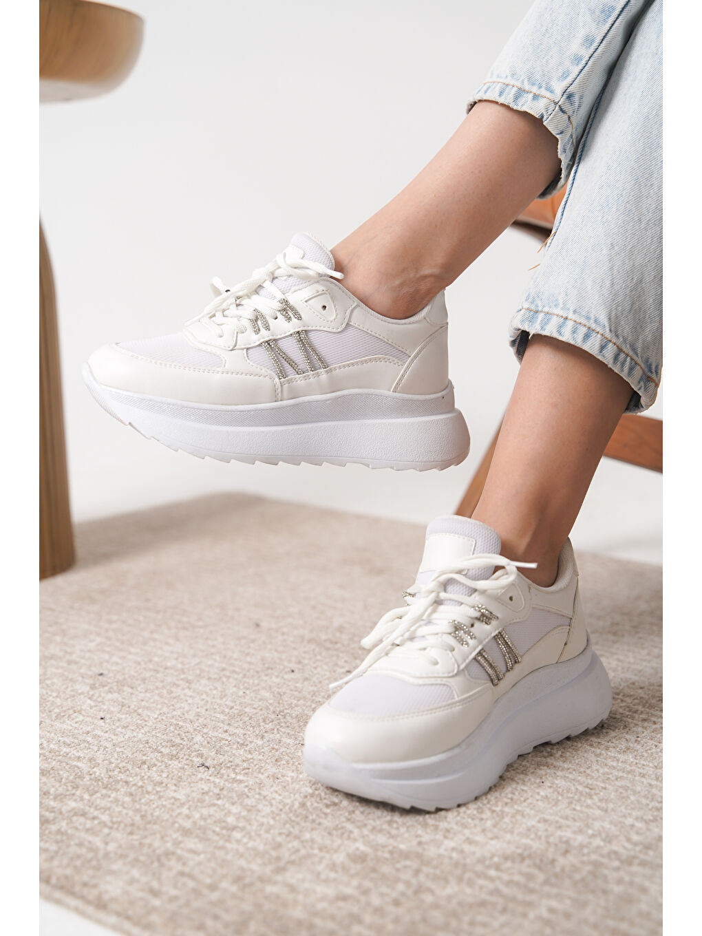 Beyaz D2404 Günlük Ortopedik Kadın Sneaker Spor Ayakkabı-4