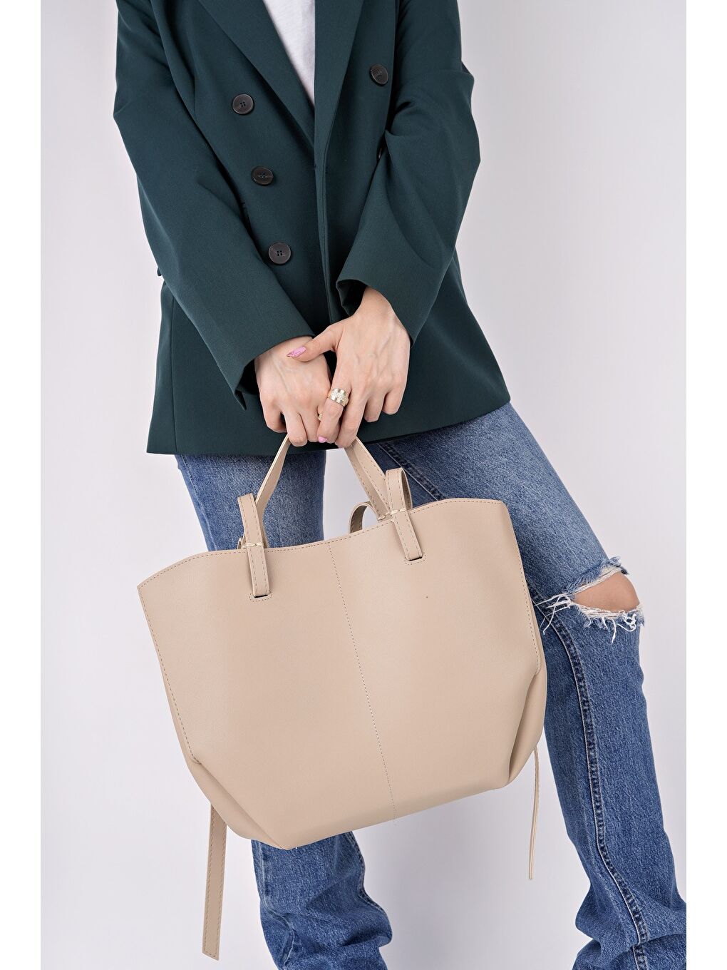 Bej FARME Kadın Cüzdanlı El ve Omuz Çantası-1