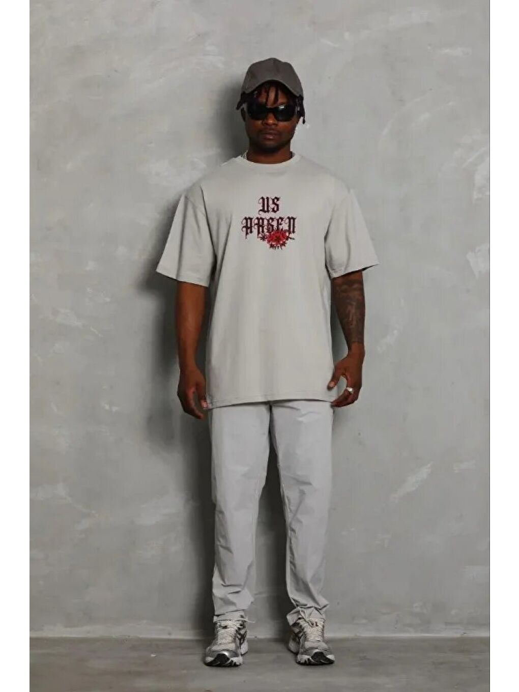 Gri Erkek Baskılı Tişört-2