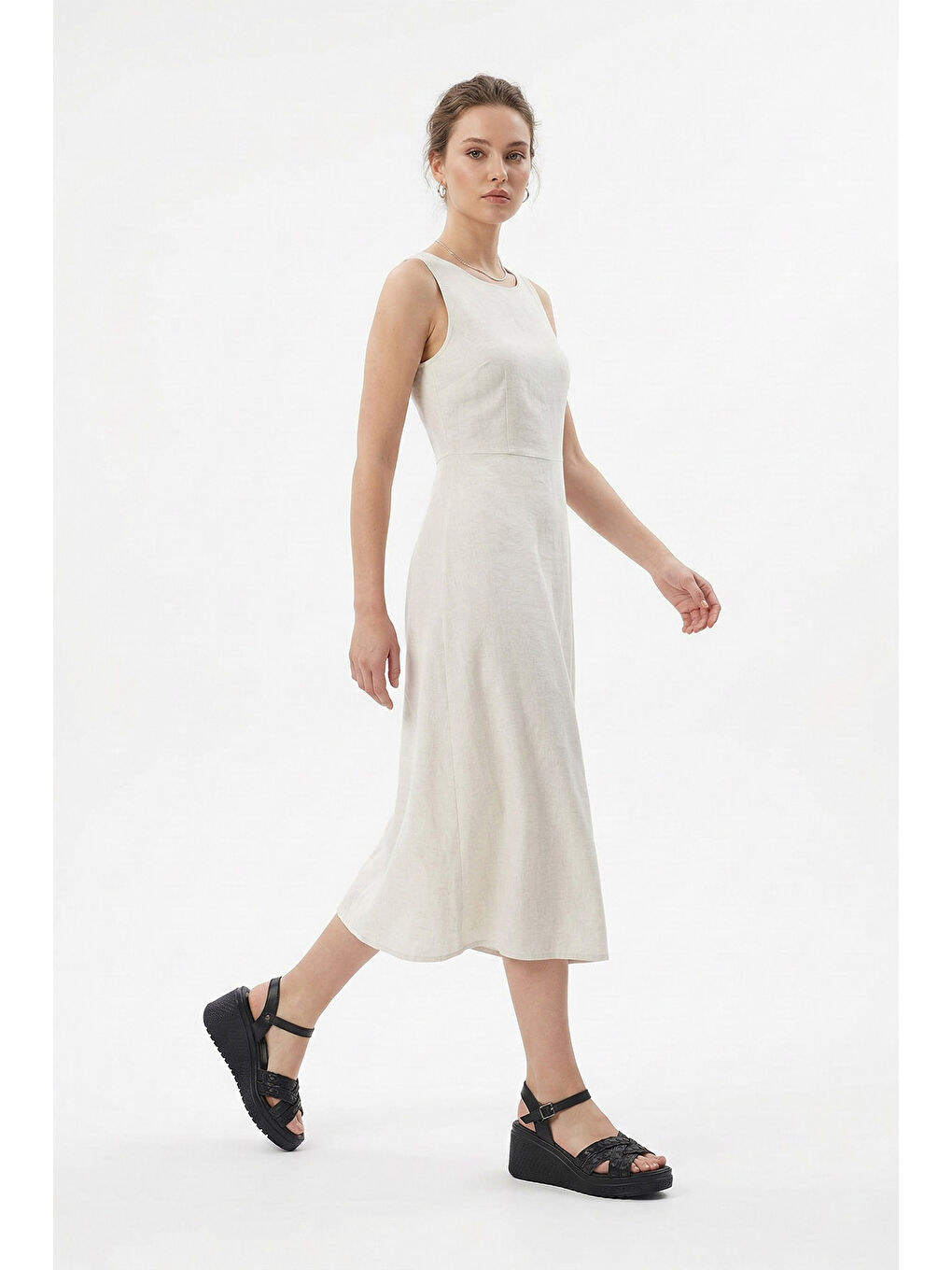 Siyah Kadın SİYAH Bilek Bağlı Dolgu Topuk Hakiki Deri Sandalet-2