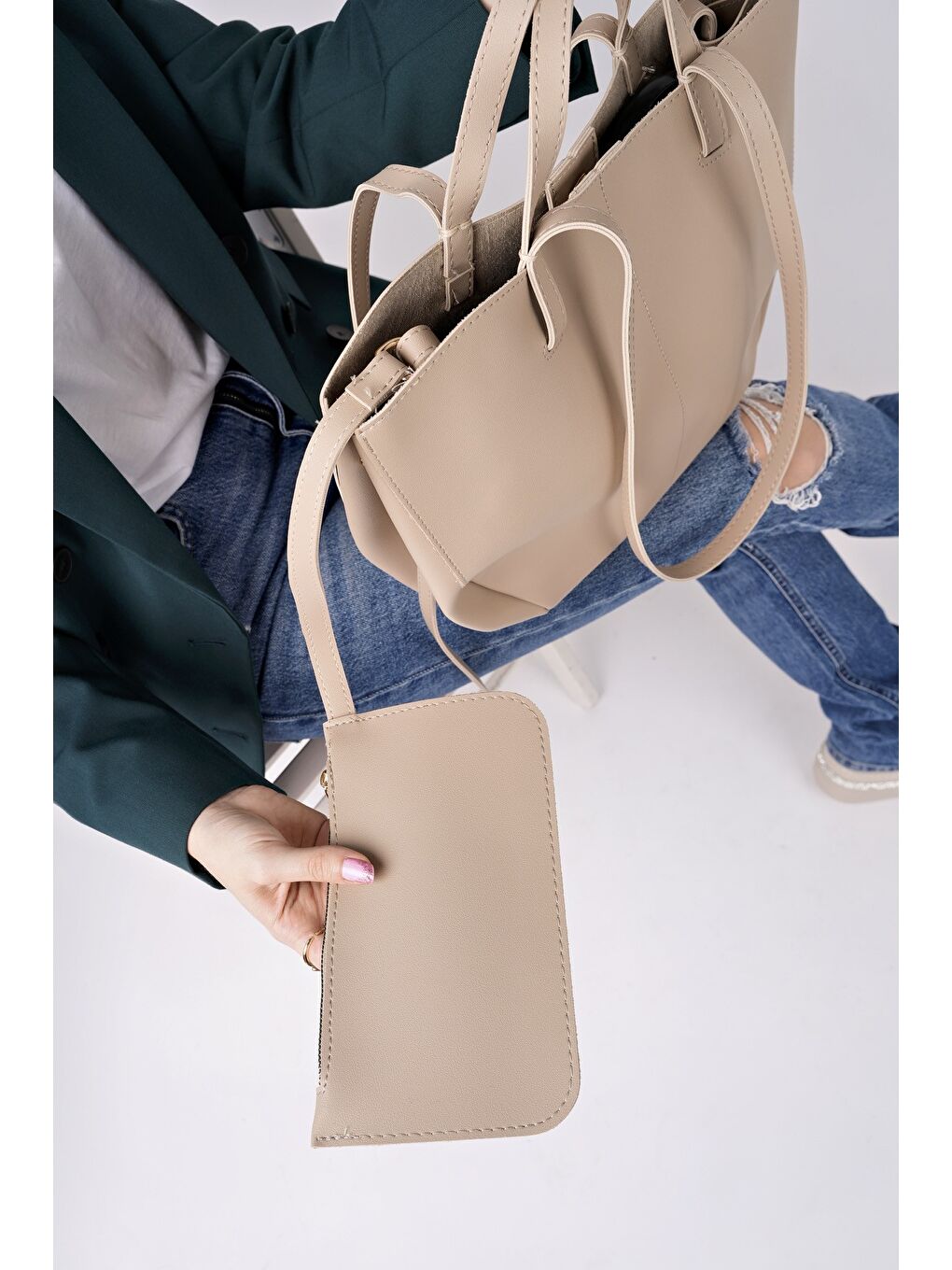 Bej FARME Kadın Cüzdanlı El ve Omuz Çantası-2