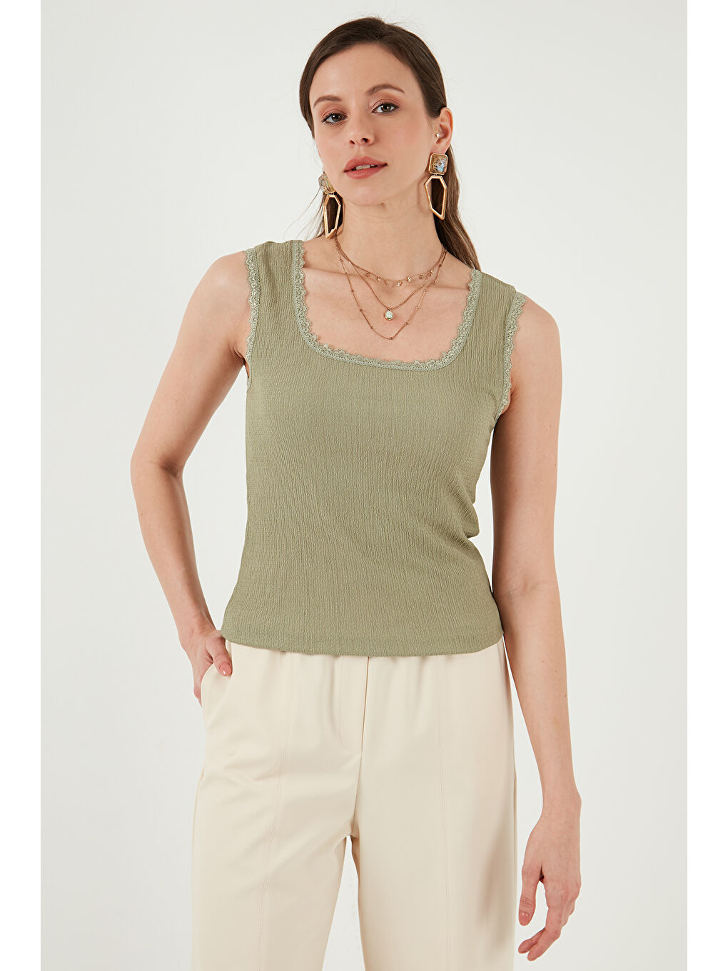 Bej Streç Pamuklu Oversize Fit 2' li Paket Gömlek-Atlet Set 67810014979S2-1