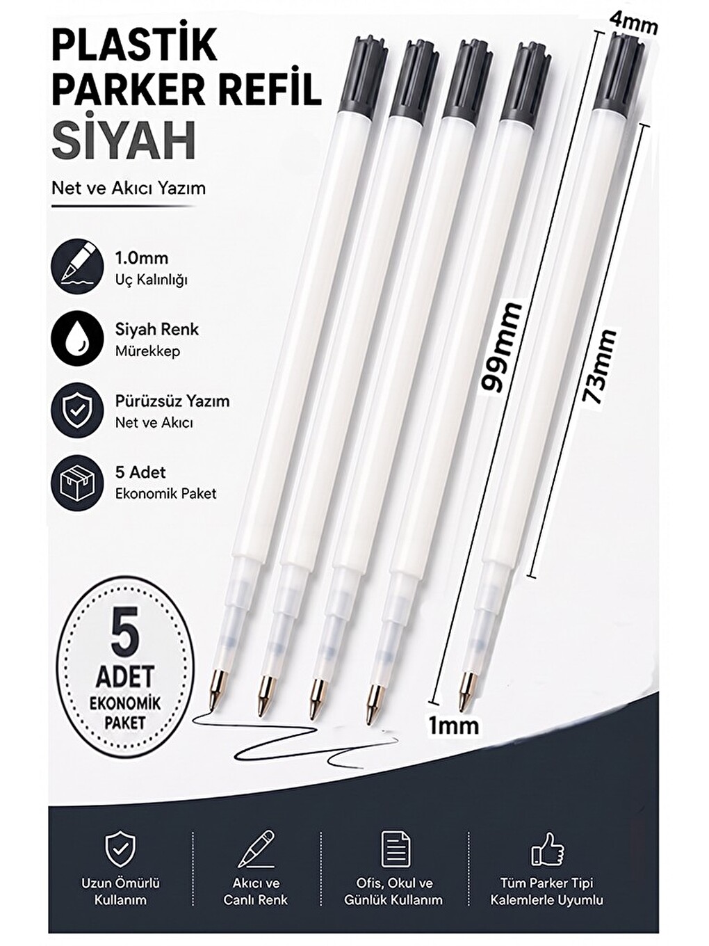 Plastik Tükenmez Kalem Yedeği 5 Adet 9.9cm Tükenmez Kalem İçi Yedek Mavi Metal Tükenmez Kalem İçi Of