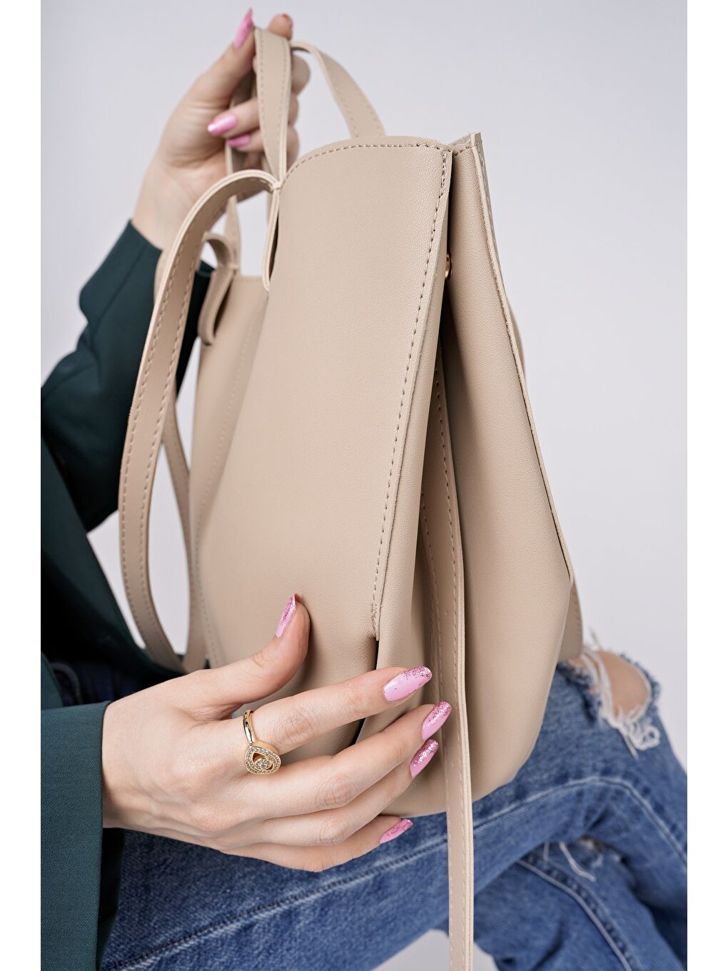 Bej FARME Kadın Cüzdanlı El ve Omuz Çantası-3