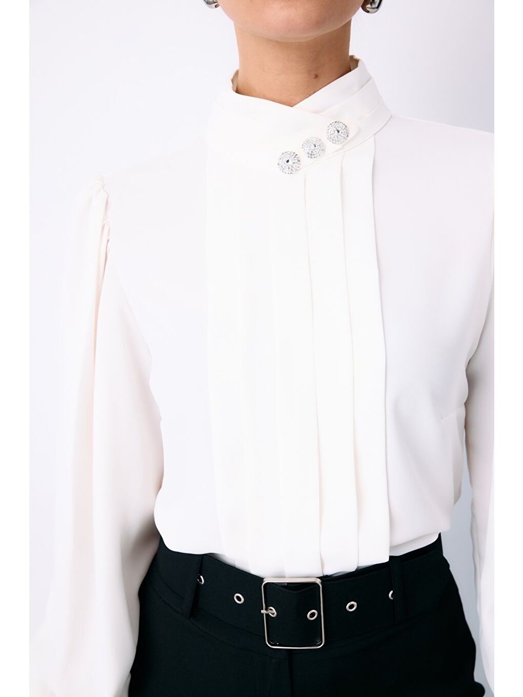 Nervür Detaylı Bluz - Ekru-3