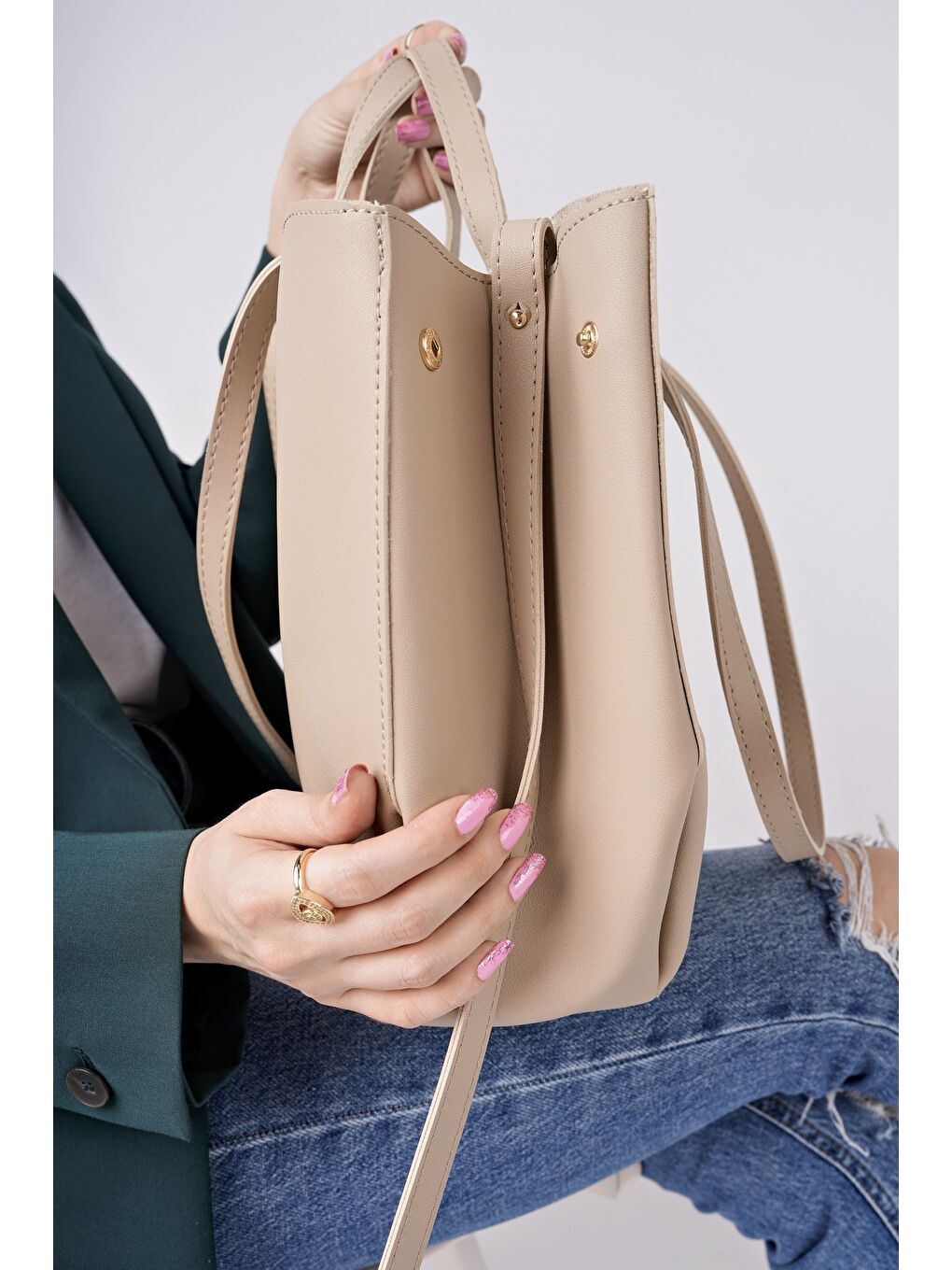 Bej FARME Kadın Cüzdanlı El ve Omuz Çantası-4