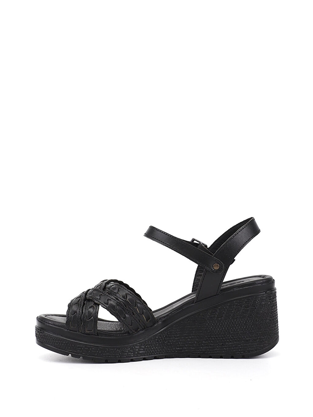 Siyah Kadın SİYAH Bilek Bağlı Dolgu Topuk Hakiki Deri Sandalet-4