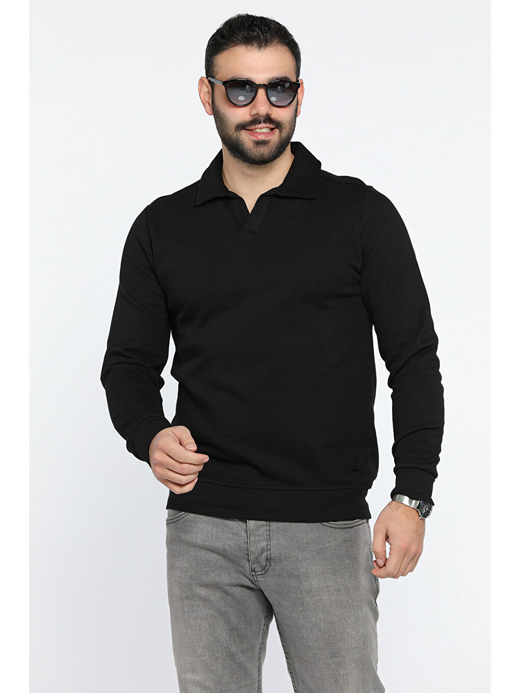 Mishar İtalia Siyah Polo Yaka Erkek Sweatshirt - 1