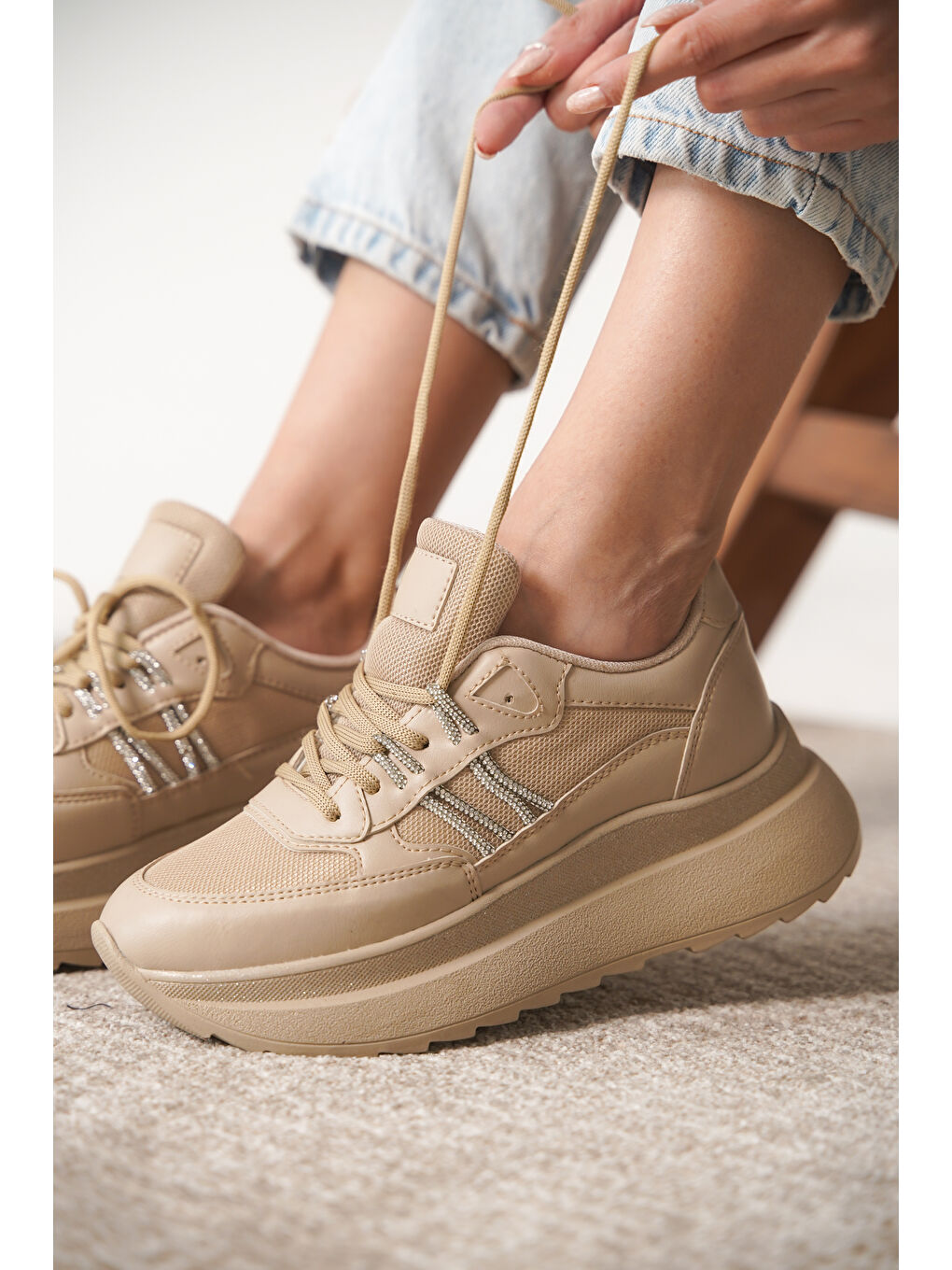 Daxtors Bej D2404 Günlük Ortopedik Kadın Sneaker Spor Ayakkabı - 2