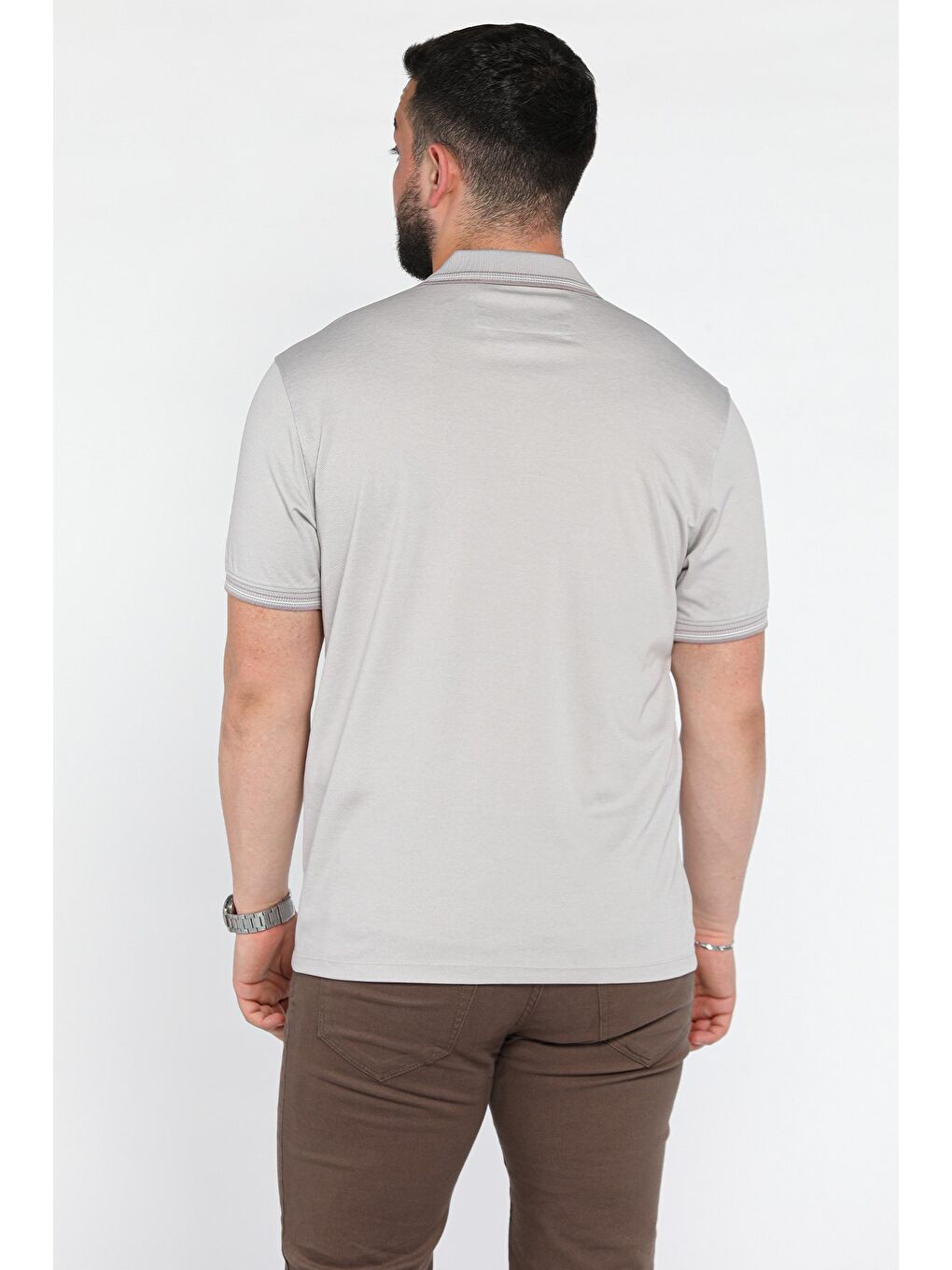 Bej Yarım Düğmeli Polo Yaka Cepli Erkek Tişört-2