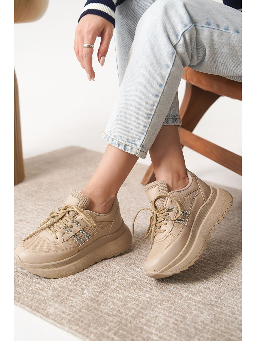 Daxtors Bej D2404 Günlük Ortopedik Kadın Sneaker Spor Ayakkabı - 3