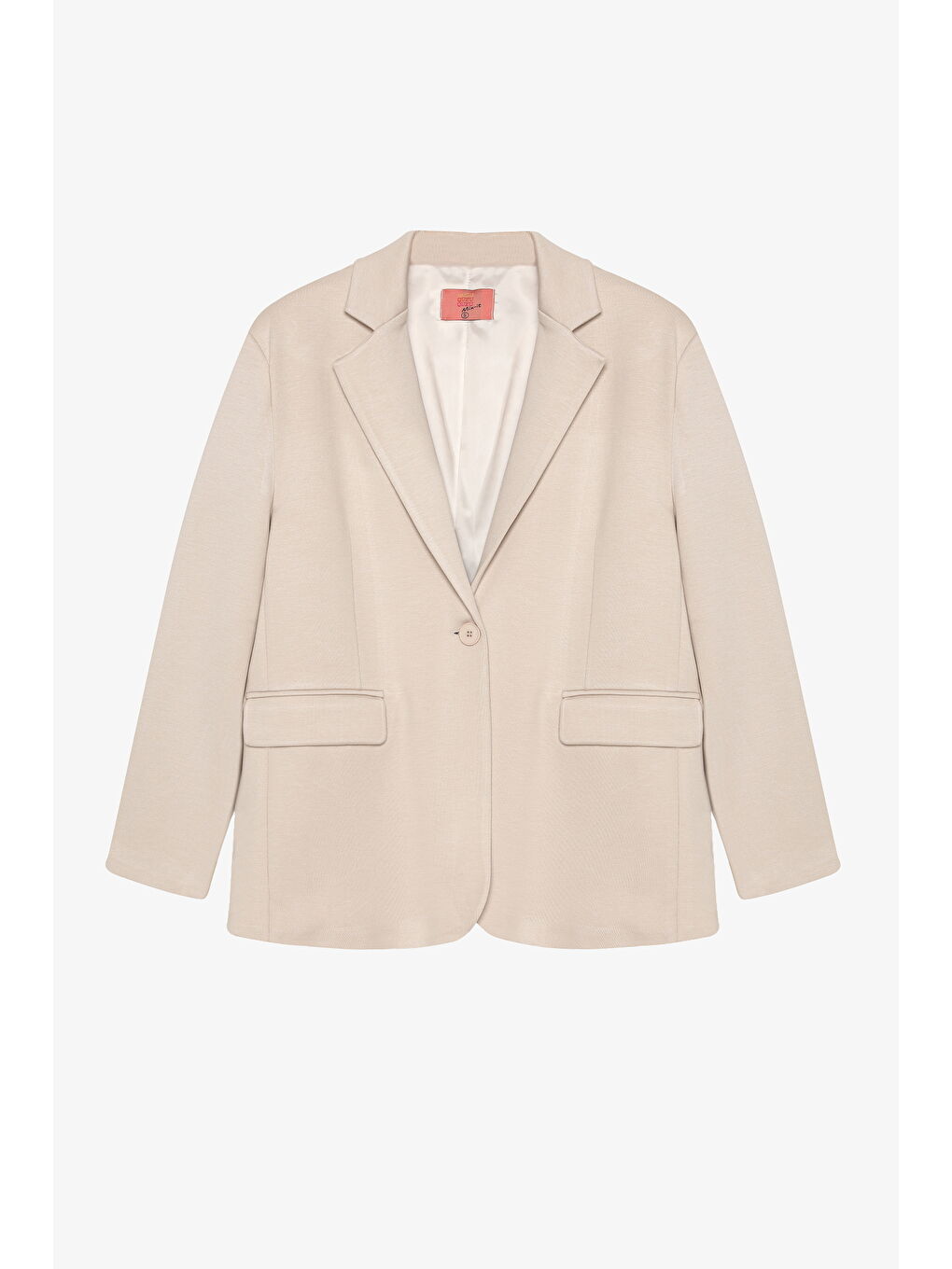Tek Düğmeli Yumuşak Dokulu Oversize Blazer Ceket Bej-1